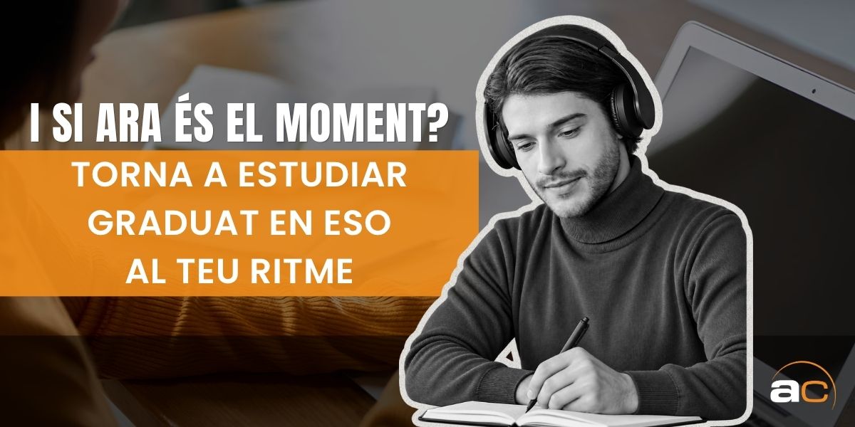 Imagen promocional de AulaCat sobre el Graduat en ESO online, dirigida a personas adultas que quieren retomar los estudios y avanzar a su ritmo.
