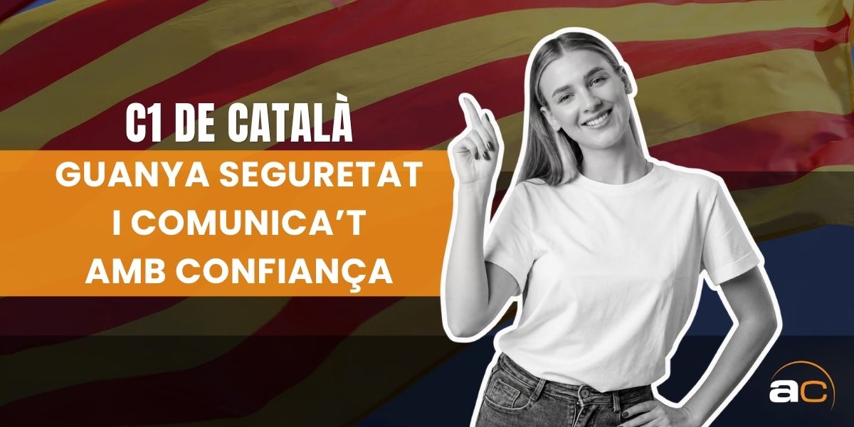 Imatge del curs de català C1 d’Aulacat, enfocada en la importància de millorar el domini de la llengua, guanyar confiança en la comunicació i avançar en l’àmbit personal i professional.