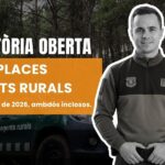 Convocatòria Agents Rurals 2026 amb 100 places. Imatge d'un agent rural davant d'un bosc i un vehicle oficial, amb les dates d'inscripció.